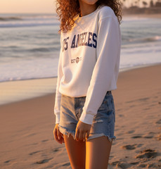 Letter Graphic Round Neck Long Sleeve Sweatshirts Los Angeles EST-1781