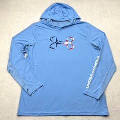 Under Armour Shirt Mens Large Blue Freedom Iso Chill Fish Hook Flag Hoodie Sun