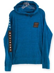 American Eagle Pullover Hoodie Men’s Med Heather Blue Gray Sweatshirt Spellout