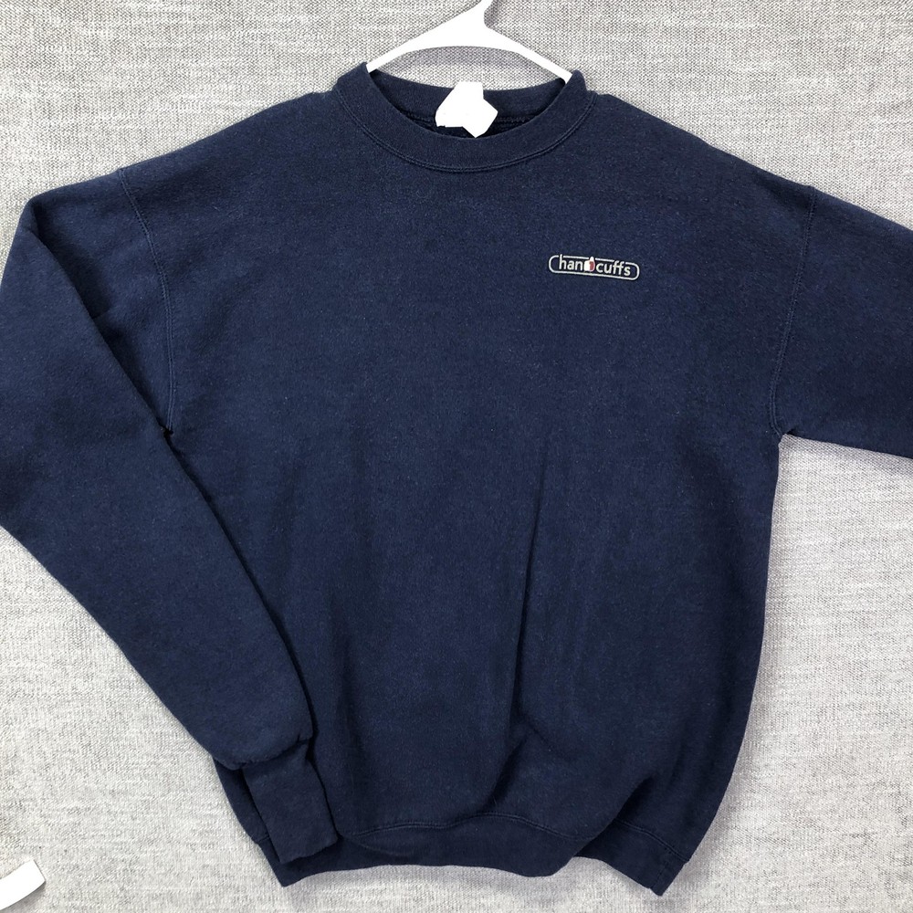 Vintage 90s Handcuffs Sweatshirt Teens XL Blue Logo Crewneck Funny Pullover USA