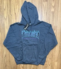 Thrasher Flame Hoodie Grey Blue Pullover Fleece Sweatshirt Size Large