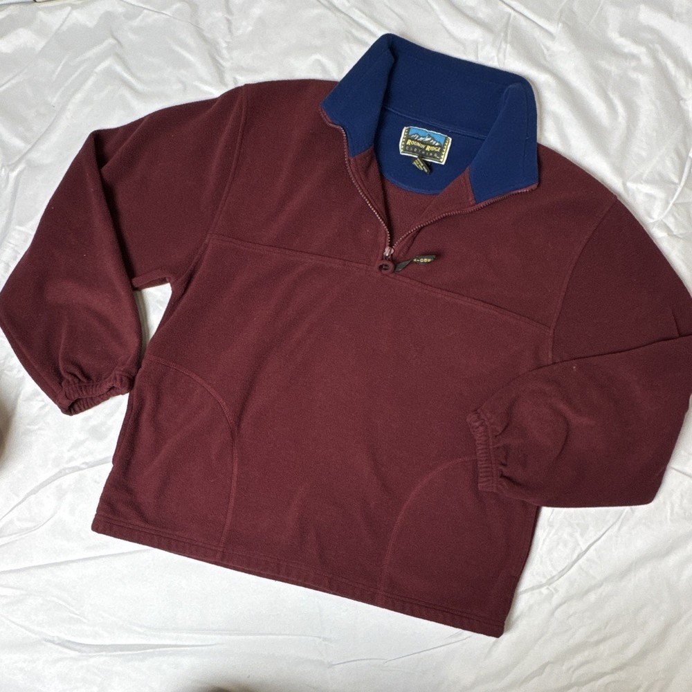 Roundy Ridge Clothing Men’s M Burgundy Blue 1/4 Zip Fleece Logo Sweatshirt