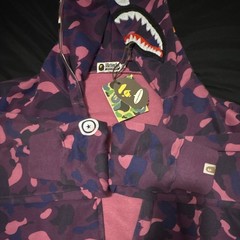 A Bathing Ape BAPE Purple/Pink/Blue Camo Shark Full Zip Hoodie Men’s XXL