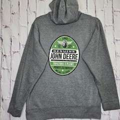 John Deere Mens Heather Gray Pullover Hoodie Graphic Sweatshirt Size Medium