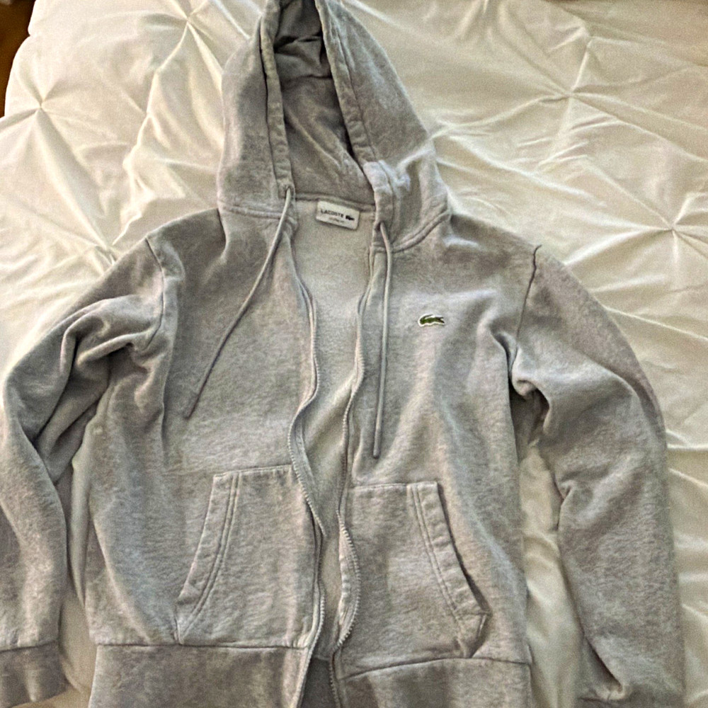 Lacoste Teens S Gray Classic Fit Full Zip Fleece Hoodie Pockets Logo