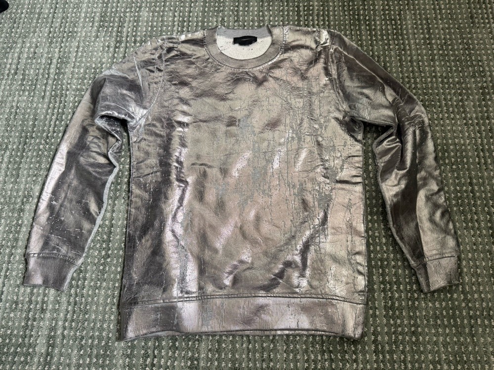 Diesel Black Gold Graphic Distressed Sweatshirt Men’s L Waxed Silver Faux Leath