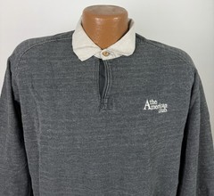 Vintage Pique Knit Sweatshirt Mens Medium Charcoal Gray Polo Collar 90s Pullover