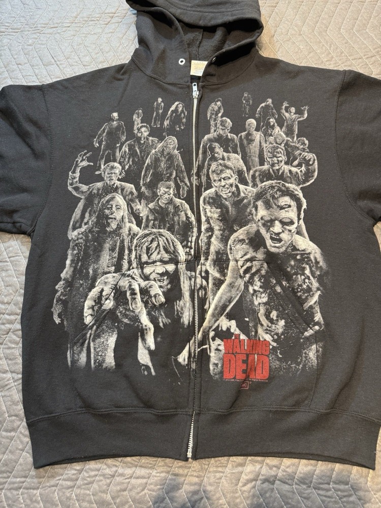 Vintage Y2K Jerzees The Walking Dead Zombies Hoodie Sweatshirt Full Zip BLK LRG