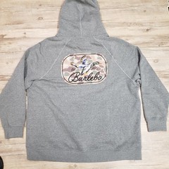 Burlebo Hoodie Sweatshirt Mens XL Gray Pullover Fleece Duck Camo Back Graphic