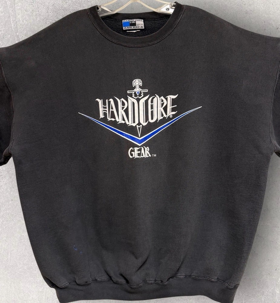 Vtg 90’s Hardcore For Life Workout Gear Sweatshirt 2XL 27”x28” Weight Lifting