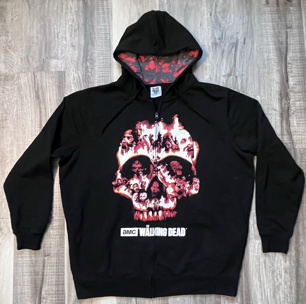 The Walking Dead AMC Zombie Skull Hoodie Mens 2XL Black Full-Zip Sweatshirt