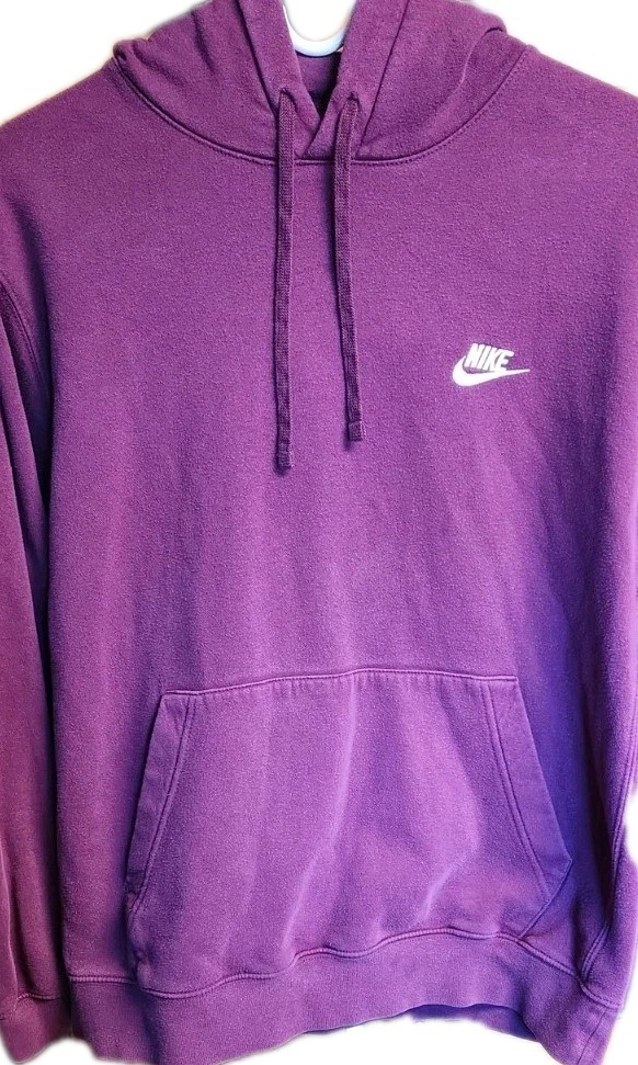 NIKE Hoodie Mens L Large Sweatshirt Dark Plum Embroider Swoosh Logo Spellout VTG