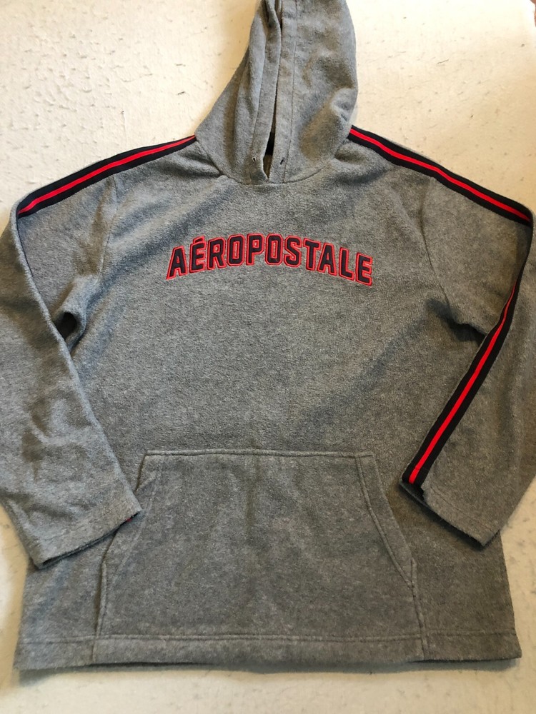 Aeropostale Sweatshirt Men’s Medium Gray Allover Fleece Pullover Hoodie