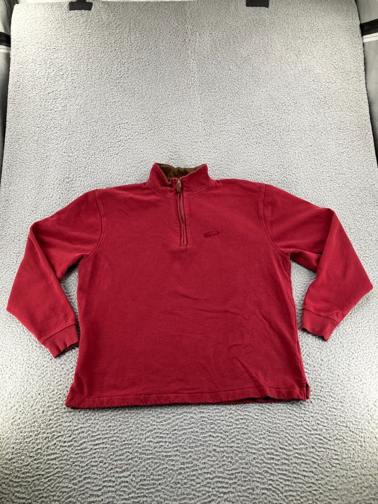 Vintage Woolrich Sweatshirt Mens Large Red Deep Ruby Fleece Pocket Quarter Zip