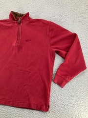 Vintage Woolrich Sweatshirt Mens Large Red Deep Ruby Fleece Pocket Quarter Zip
