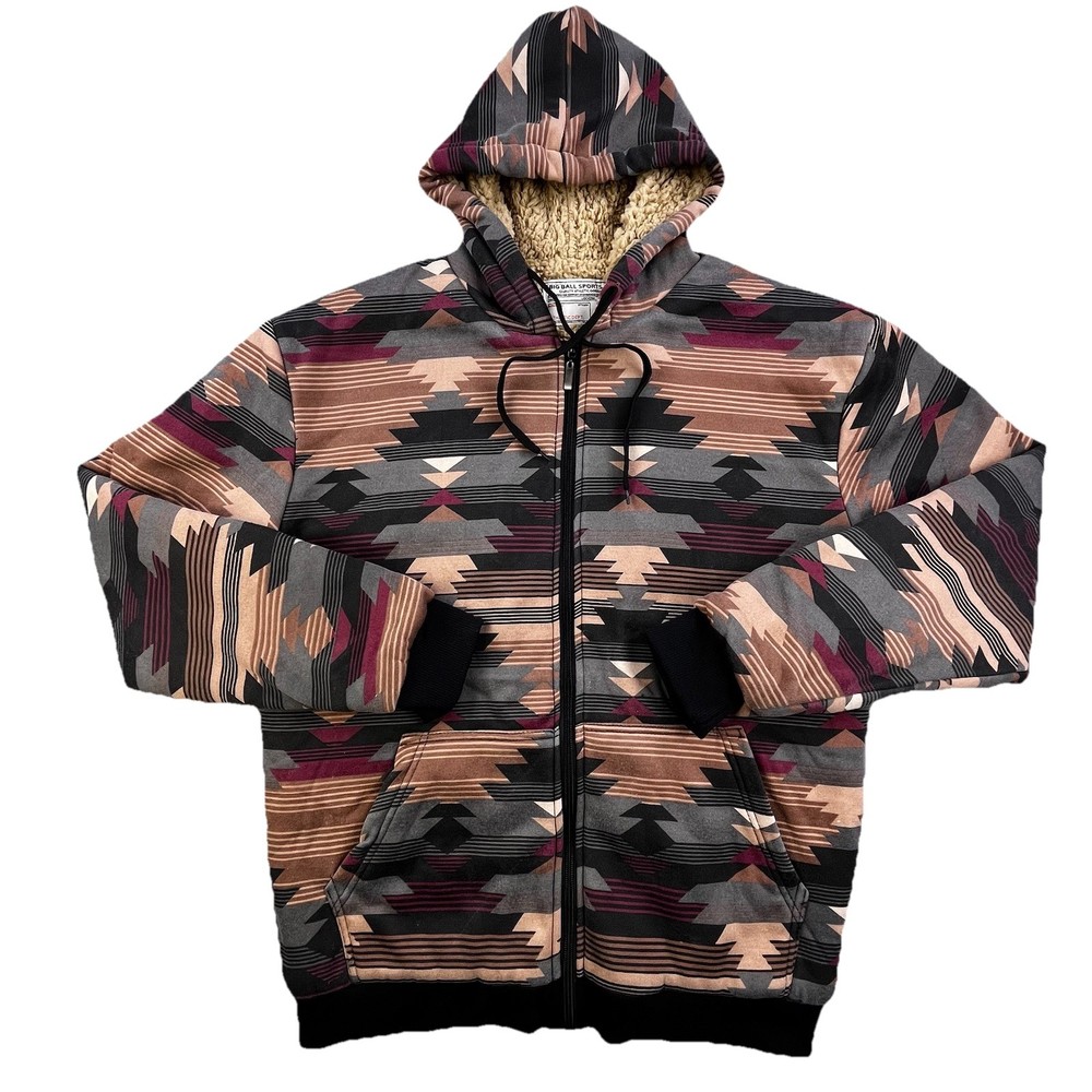 Big Ball Sports Hoodie Adult Medium Sherpa Lined Aztec Southwestern Full Zip
