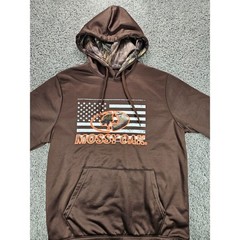 NWT Mossy Oak Hoodie Mens M Brown American Flag Camo Graphic Hunting Pullover