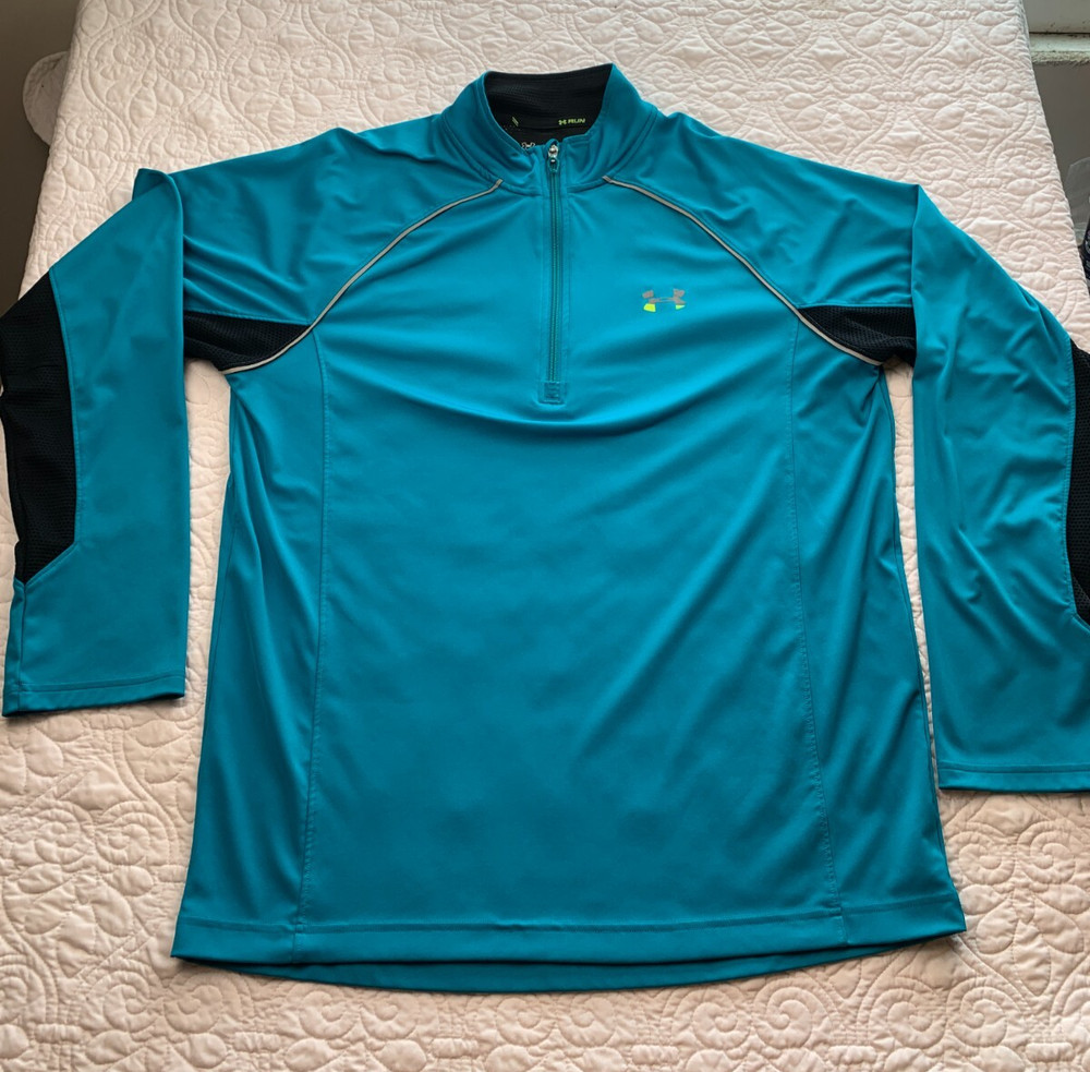 Under Armour LARGE 1/4 Zip Mens Blue Regular All Season Gear RUN Lightweight