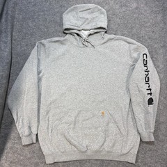 Carhartt Gray Pullover Hoodie Mens XL Tall Loose Fit Sleeve Logo Workwear Basic