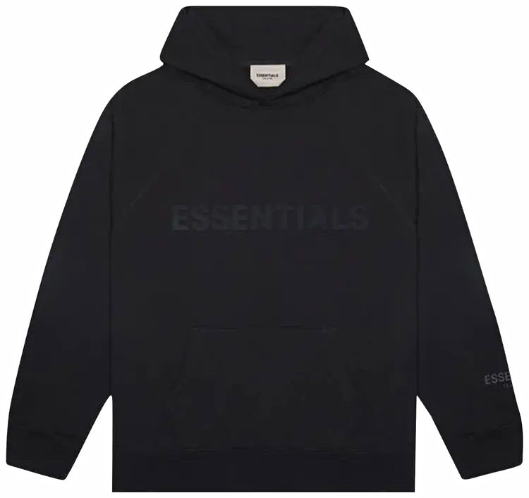 Essentials Men’s Black Pullover Hoodie Size S Regular Hooded Pockets Logo