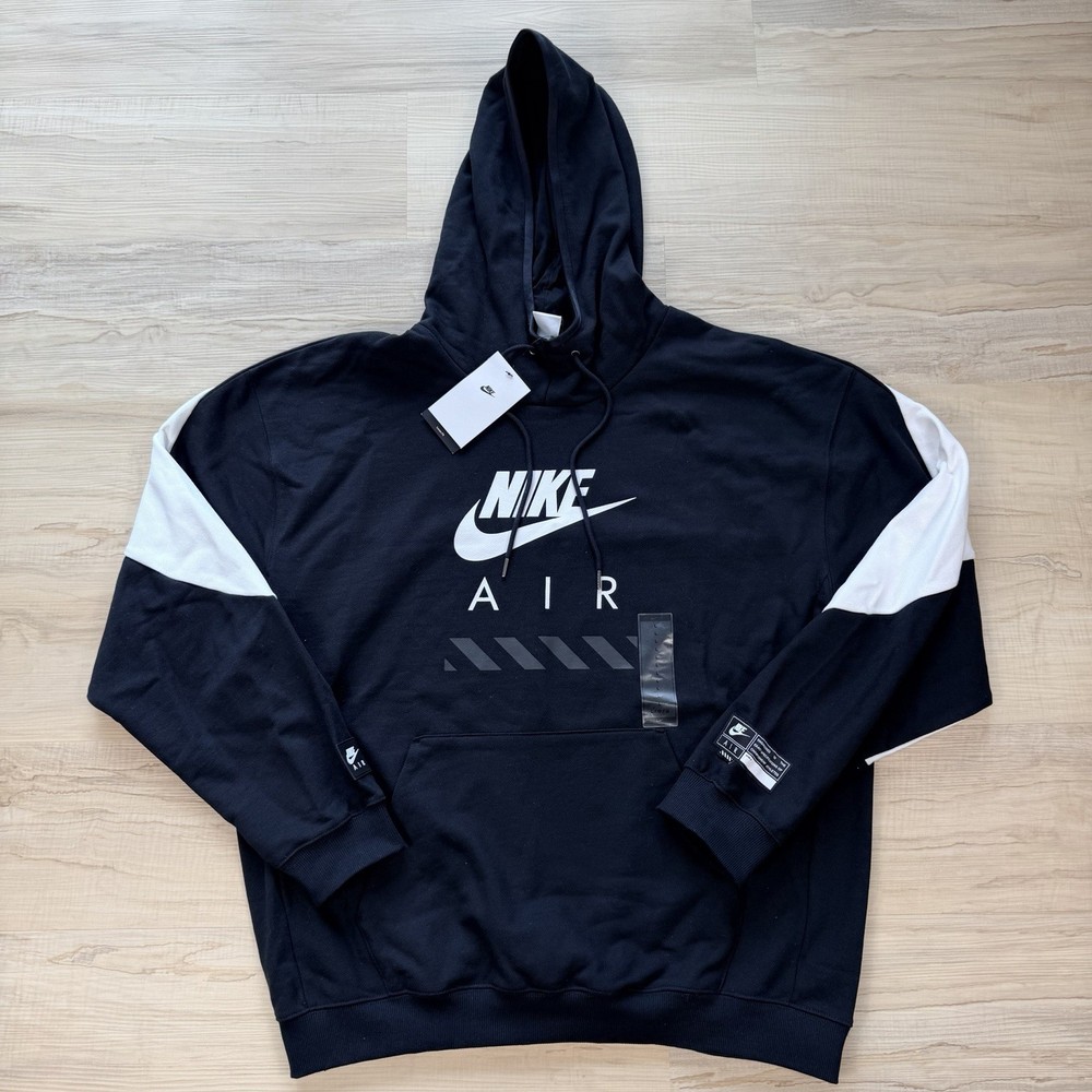 NEW Nike Air Mens Sportswear Hoodie Black White Sweatshirt Size L HJ0273-010