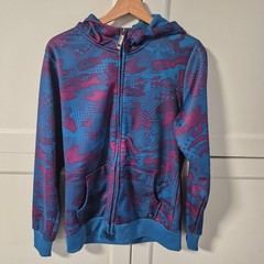 Burton Mens Large Full Zip Hoodie Blue Purple Abstract Camo Fleece Sweatshirt
