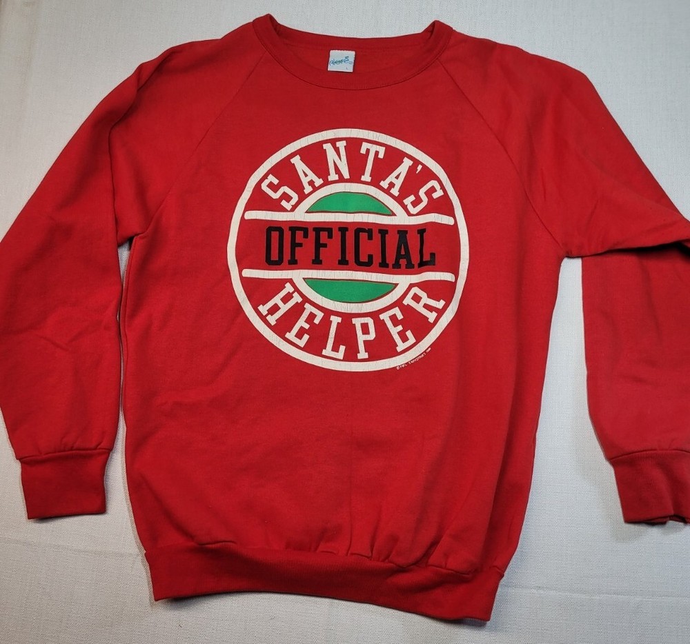 Vintage Christmas Sweatshirt L Santa’s Official Helper 88 Retro Ugly Sweater EUC