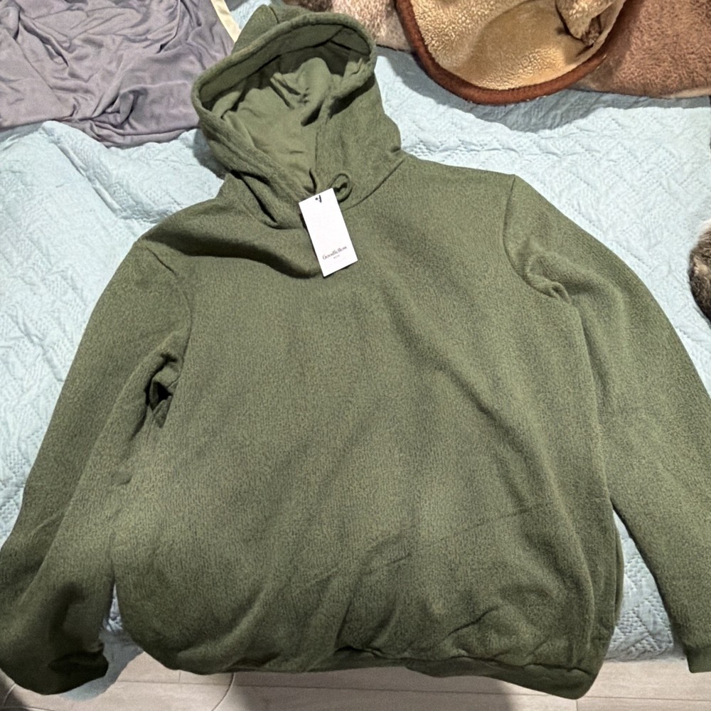Goodfellow & Co Men’s Pullover Hoodie Green L Solid Fleece Drawstring