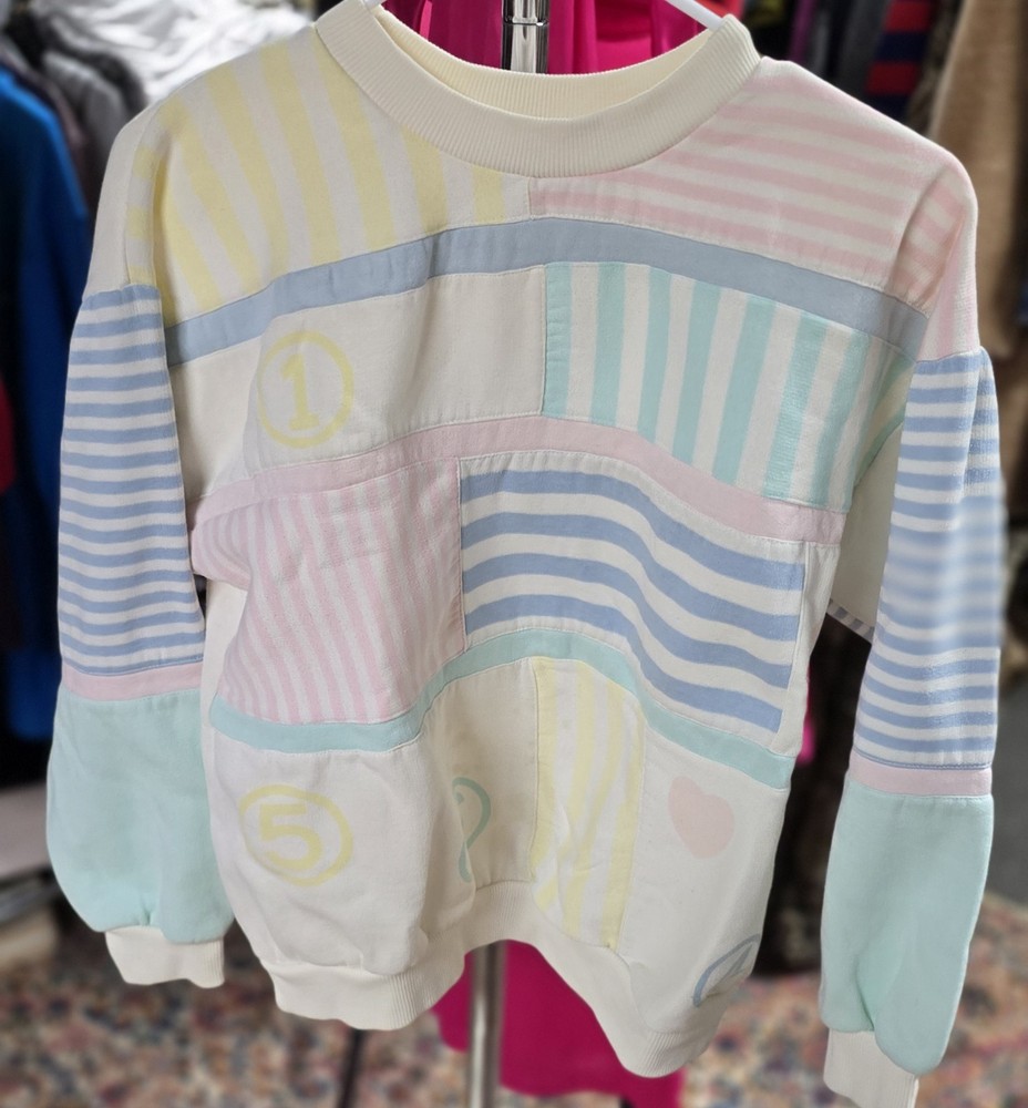 Vintage 80s Active Duty Patchwork Pastel Crewneck Sweatshirt Color Block Size L