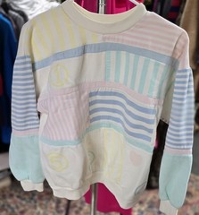 Vintage 80s Active Duty Patchwork Pastel Crewneck Sweatshirt Color Block Size L