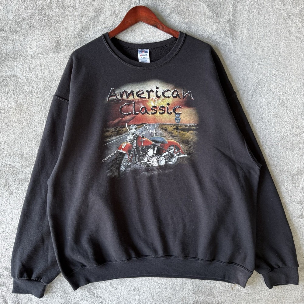 Jerzees NuBlend Sweatshirt Mens 2XL American Classic Route 66 Motorcycle Vintage