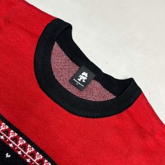 MONSTERCAT Records Holiday Intarsia Pullover Sweater Men’s Sz S Deep Red/Black