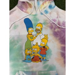 The Simpsons Tie Dye Hoodie Pastel Family Graphic Sweatshirt Mens Large