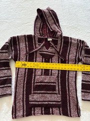 Mexican Baja Hoodie Mens M Burgundy Cream Striped Drug Rug Pullover Acrylic