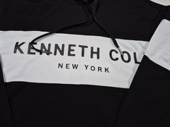 Kenneth Cole New York Long Sleeve Hoodie Shirt –Black White Core Spring