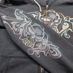 VTG The Great China Wall Hoodie Full Zip Men XXL Skull Graffiti Style Los Angele
