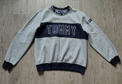 Tommy Hilfiger Sweatshirt Men’s Size L Gray Navy Blue Color Block Crewneck Logo