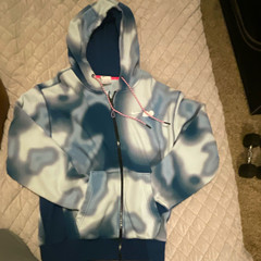 Nike Men’s XSFull Zip Fleece Hoodie Blue/Gray Abstract Pattern Logo Pockets