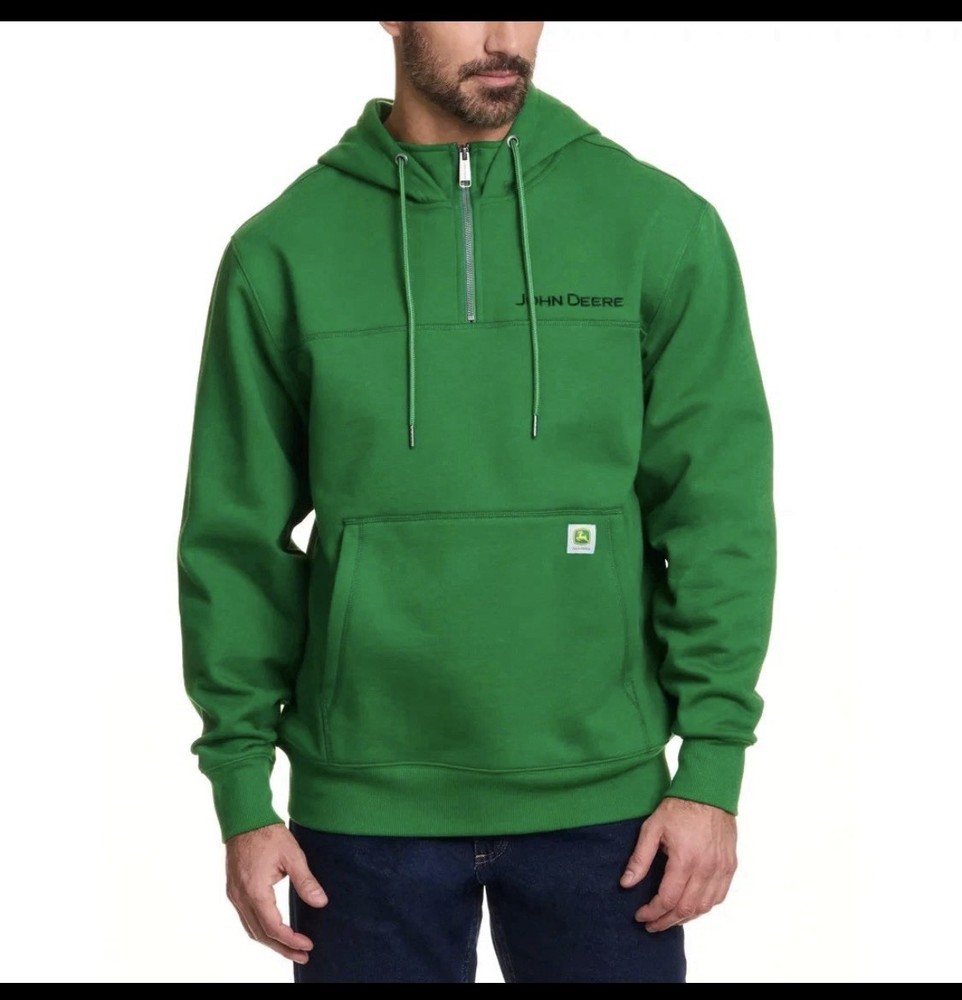 John Deere 1/4 Zip Hoodie Sweatshirt Men’s Green, size Medium NWT