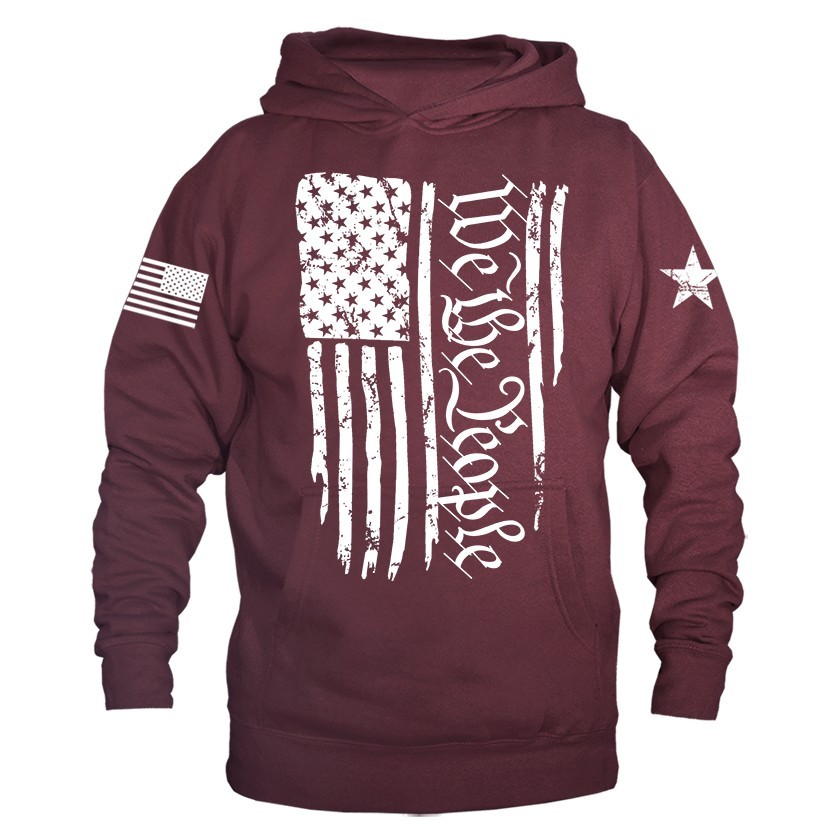 We The People with Large US Flag American Pride Patriotic Hoodie