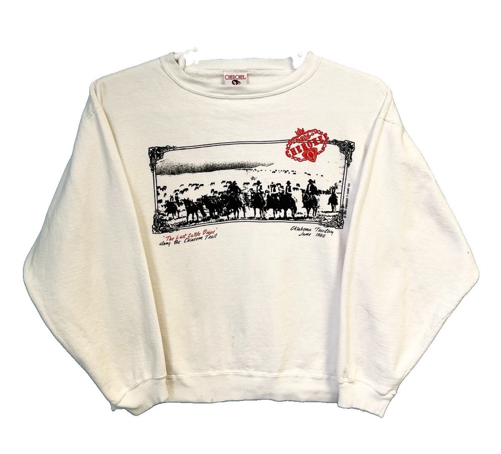 Vintage 80s Cherokee Chisholm Trail Sweatshirt Small Cowboy Western Oklahoma