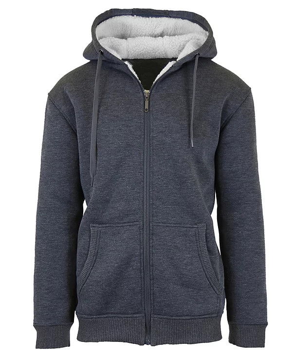 Q-ACTIVE MEN’S MODERN FIT SHERPA LINED FLEECE ZIP-UP HOODIE – SIZE: – CHARCOAL