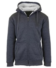 Q-ACTIVE MEN’S MODERN FIT SHERPA LINED FLEECE ZIP-UP HOODIE – SIZE: – CHARCOAL