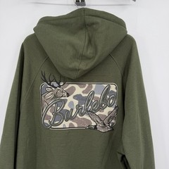 BURLEBO Men’s Midweight Fleece Hoodie Sweatshirt XL Olive Green Hunting Deer