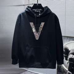 New Men Luxury Diamond V Letter 2 Sides Rhinestones Fashion Hoodie High Quality