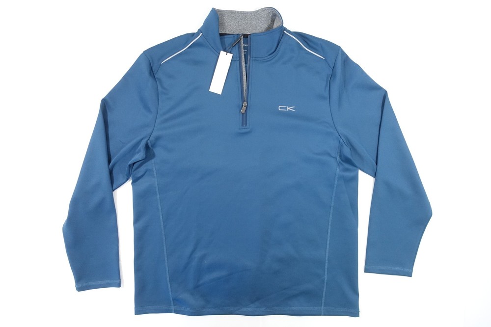 CALVIN KLEIN CK BLUE XL REGULAR FIT ATHLETIC STRETCH HALF ZIP MOCK NECK SWEATER