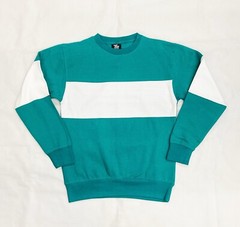Fan Cloth Crew Neck Cotton Rich Fleece Sweatshirt Men’s S Teal W/ White Stripe