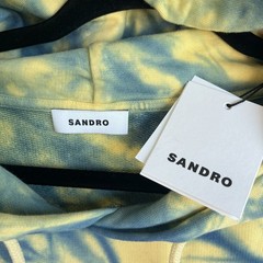 NWT Sandro Tie Dye Cotton Hoodie Mens Size XL Blue Yellow Luxury Designer $265