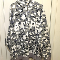 A Bathing Ape BAPE Gray Camo Full Zip Hooded Fleece Cotton Hoodie Men’s XXL