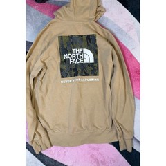 The North Face Mens Box Logo Hoodie Tan Khaki Camo Graphic Pullover Medium